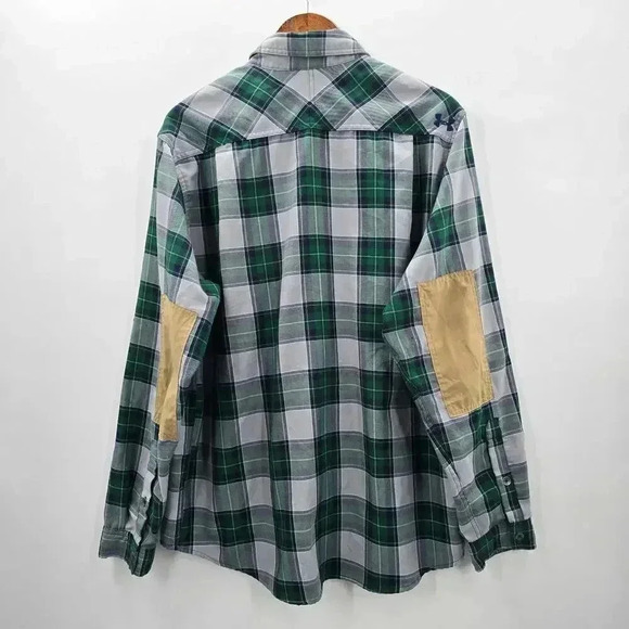 Under Armour Green Plaid Elbow Patch Button Lovesleeve Utility Shirt Large - Picture 2 of 7